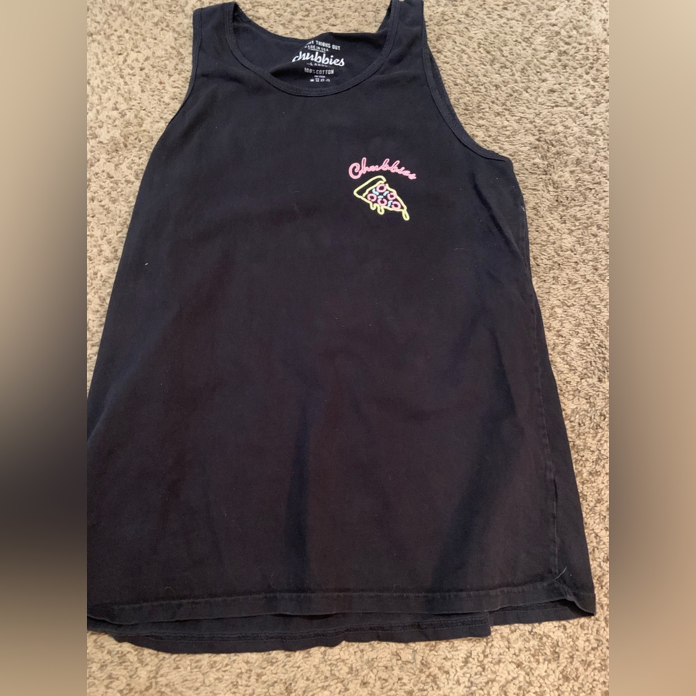 Chubbies Mens Black Tank Top with Pizza Embroidery